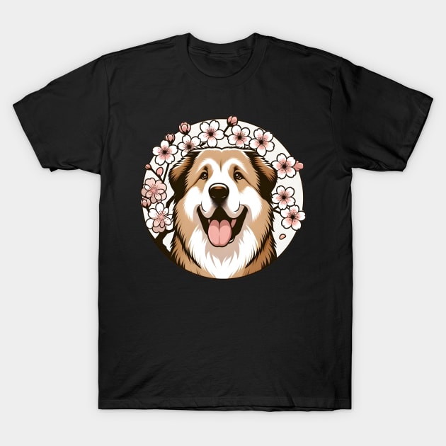 Central Asian Shepherd Dog Welcomes Spring with Cherry Blossoms T-Shirt by ArtRUs